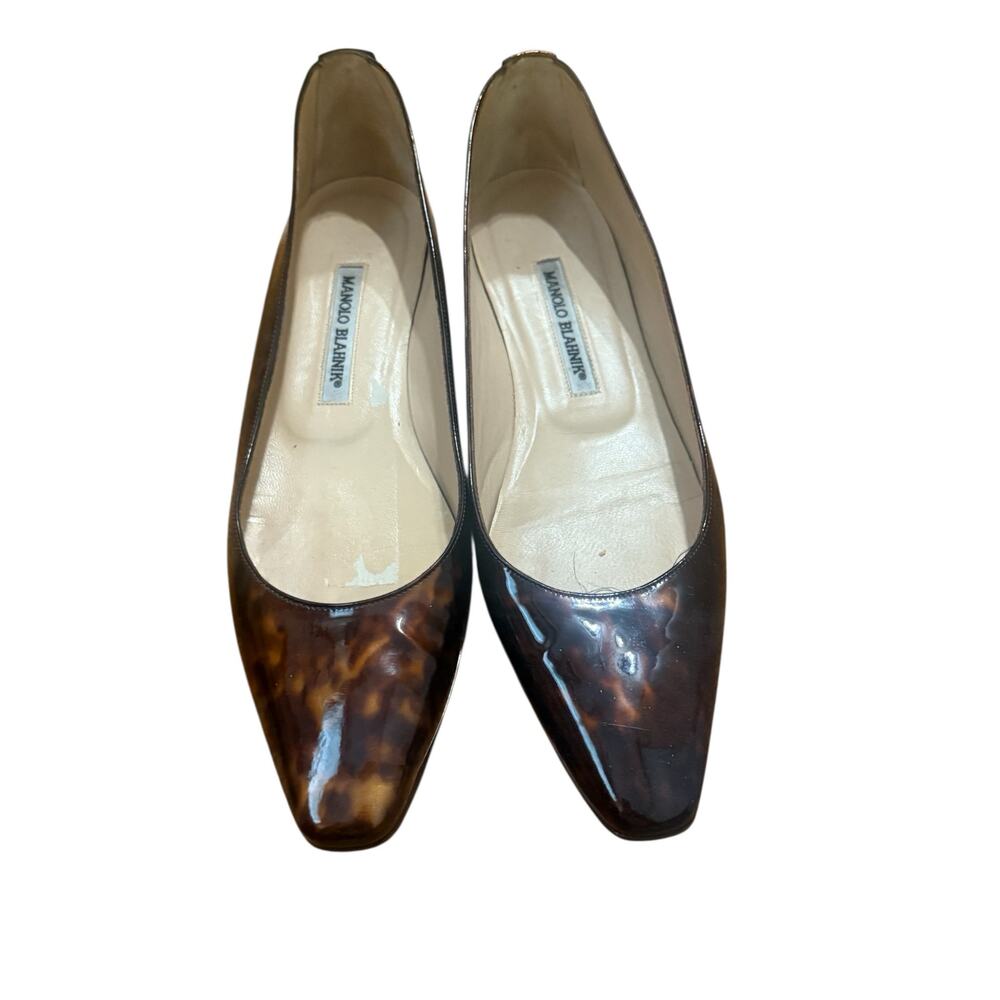 Manolo Blahnik Brown Tortoiseshell Patent Leather Flats